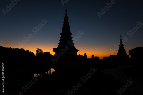 Beautiful Temple silhouette in Thailand, Pagoda on Inthanon national park at Chiang mai, Thailand. © xreflex