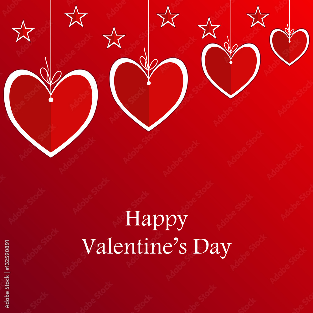 Valentine's card with suspended hearts Valentine's card with suspended hearts