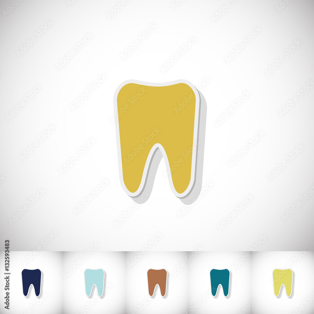 Tooth. Flat sticker with shadow on white background Tooth. Flat sticker with shadow on white background