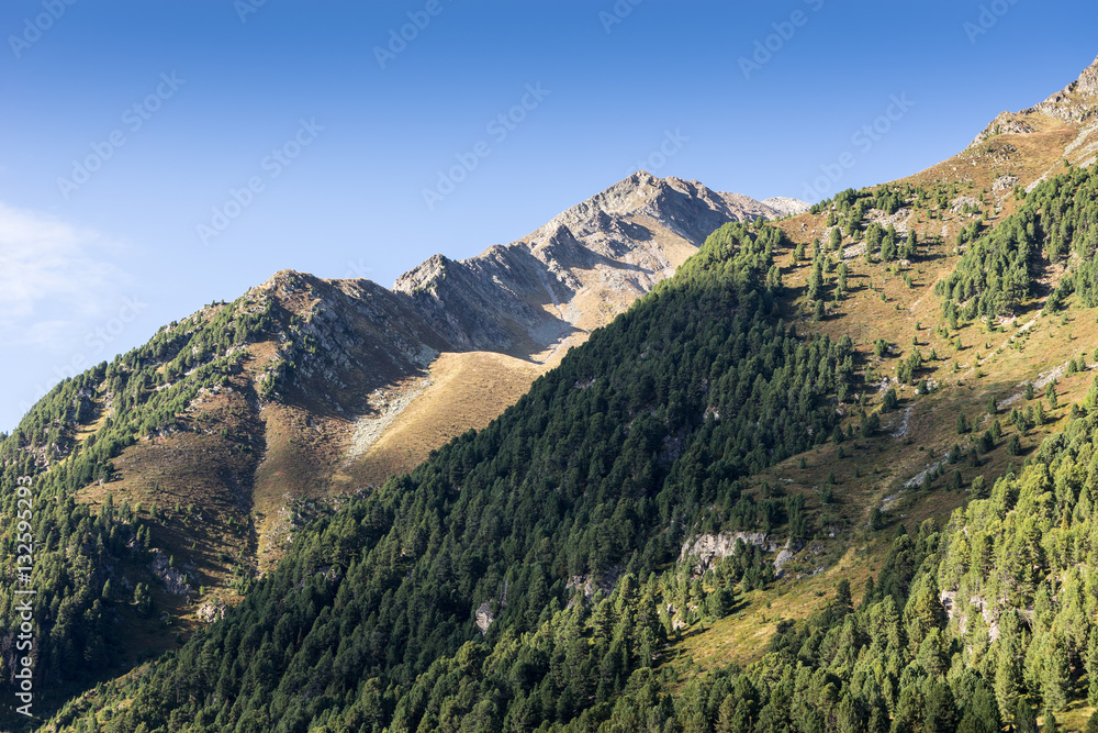 Mountains and peaks landscape. Kühtai glacier, natural environment. Hiking in the Stubai Alps. Sellrain valley, Tirol, Salzburg, Austria, Europe