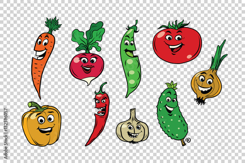 Set of fresh cute vegetable characters