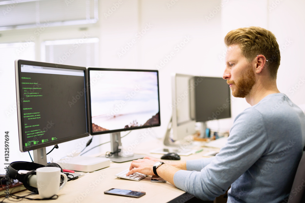 Programmer working in a software developing company