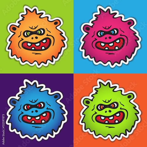 Cartoon Monster Faces Set. Avatar Icon. Vector Stickers collection.