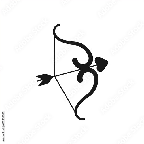 Bow with arrow or Valentine weapon symbol silhouette icon on background