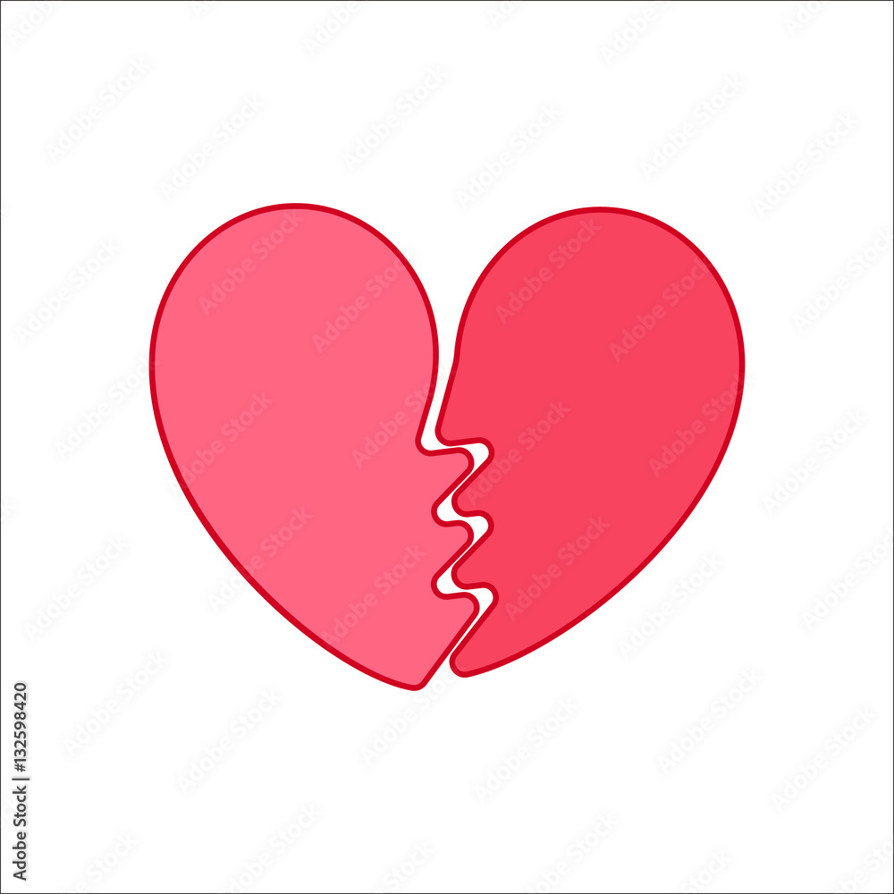 Broken heart symbol flat icon on background Broken heart symbol flat icon on background