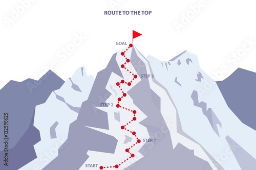 Route to the Top - climbing, alpinism, mountaineering / Career growth / Goal achieving concept - Vector infographic