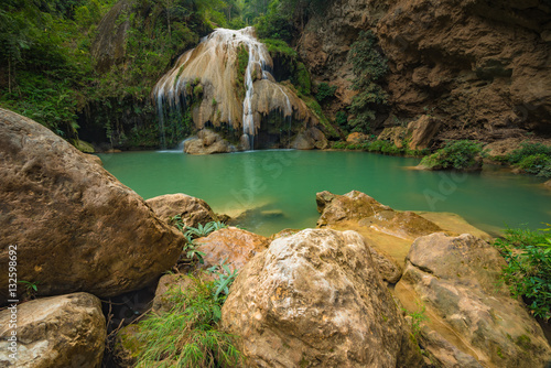 Gor Luang waterfall is located in Mae Ping national park, Li district, Lamphun province of Thailand. The water here has a very clear and beautiful emerald color.
