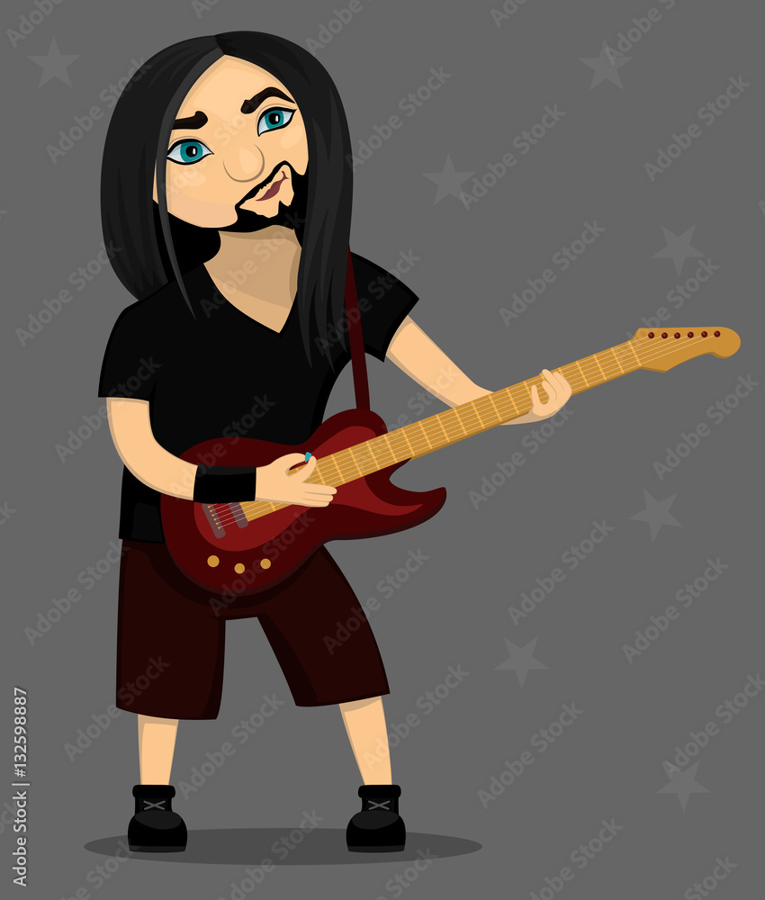 Vector Illustration Of Funny Playing Rock Guitarist. Heavy Metal, Band  Person, Comic Cartoon Character In Black. Handsome Musician. Stock Vector |  Adobe Stock