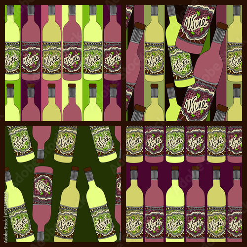 WINE BOTTLES ZENTANGLE PATTERNS SET