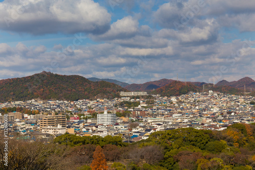 Top View of Himeji residence downtown from Himeji castle in Hyogo, Kansai, Japan © pranodhm