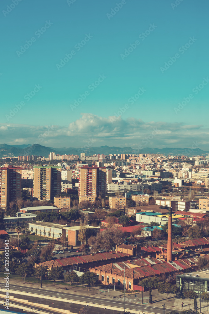 high angle format picture of industrial district of barcelona