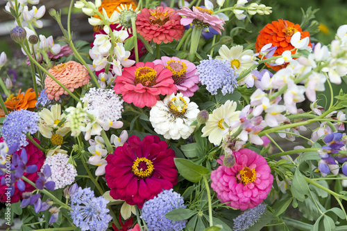 Fototapeta Naklejka Na Ścianę i Meble -  Flower bouquet in vase in a garden setting