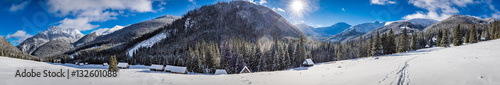 Panorama of Chocholowska valley in Tatras Mountains in winter, Poland