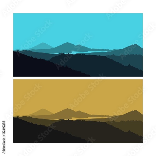 Landscape Mountain And Rivers Vector Illustration