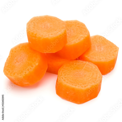 Chopped carrot slices isolated on white background cutout