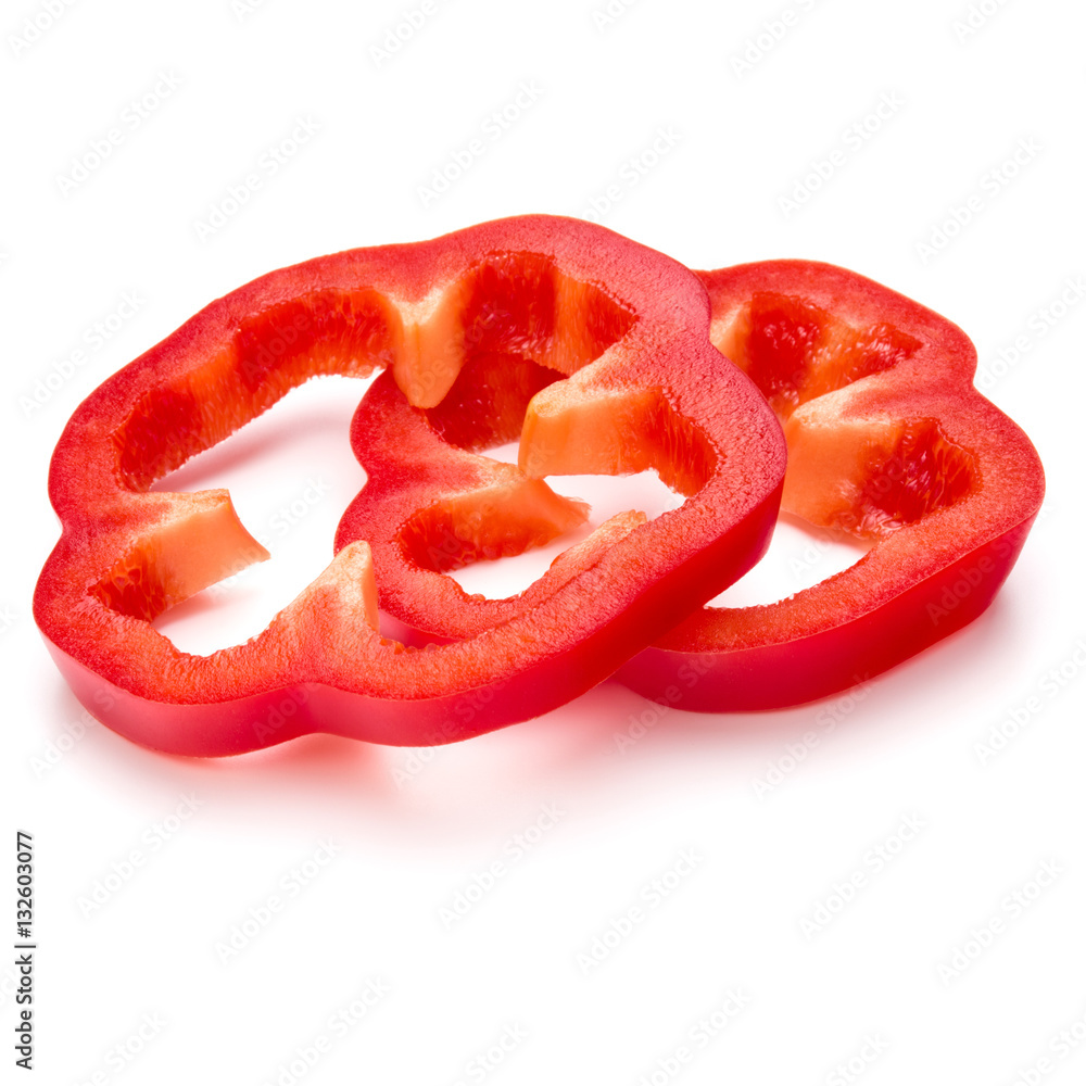 Red sweet bell pepper slices isolated on white background cutout Red sweet bell pepper slices isolated on white background cutout