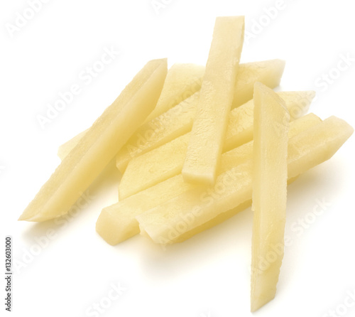 Raw Potato sliced strips prepared for French fries isolated on w