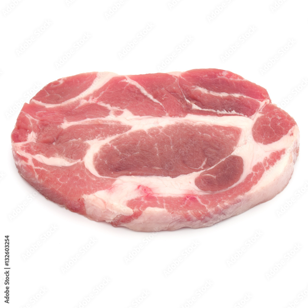 Raw pork chop meat isolated on white background cutout Raw pork chop meat isolated on white background cutout