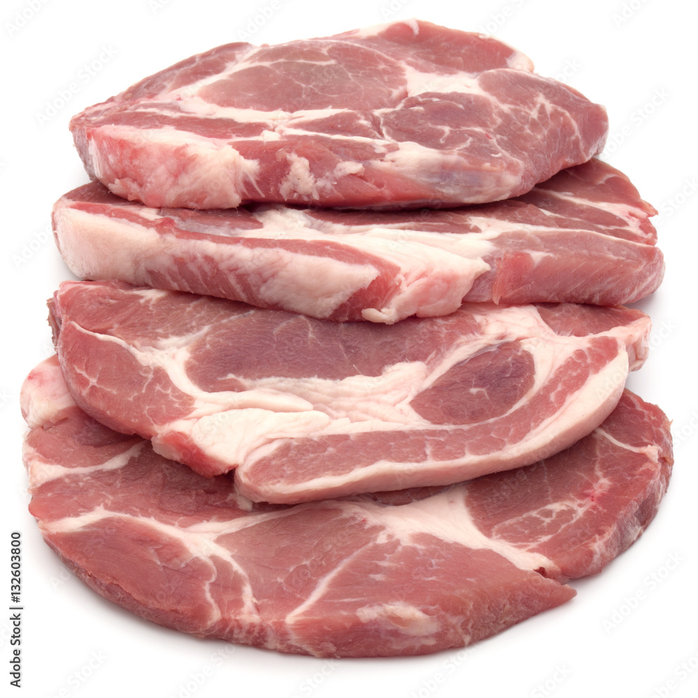 Raw pork chop meat isolated on white background cutout