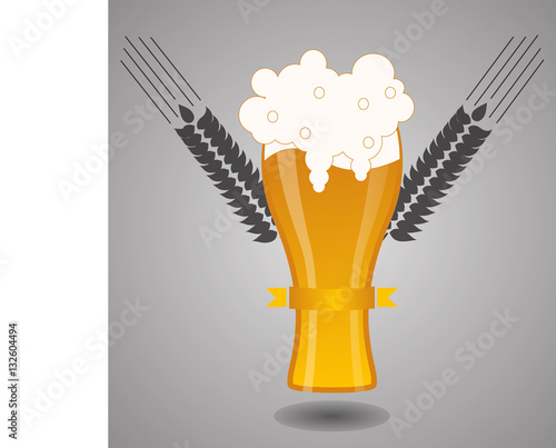 Glass filled of golden light beer with overflowing froth heads.