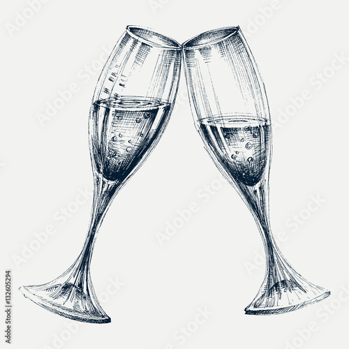 Champagne glasses isolated, New Year's party design