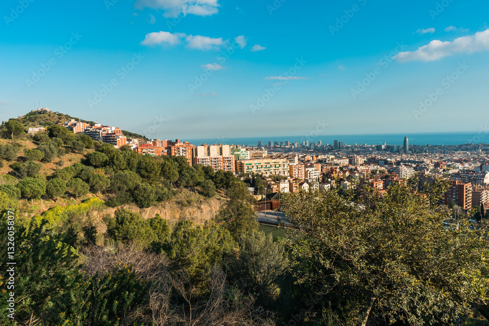 barcelona overview with mountains and apartment houses