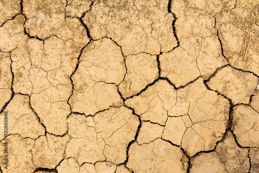 Fototapeta premium Cracked dry brown soil background, global warming effect