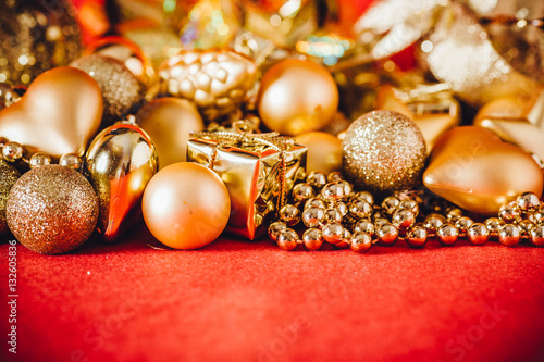 Christmas background with gold christmas decoration