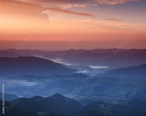 Mountain valley during sunset. Beautiful natural landscape