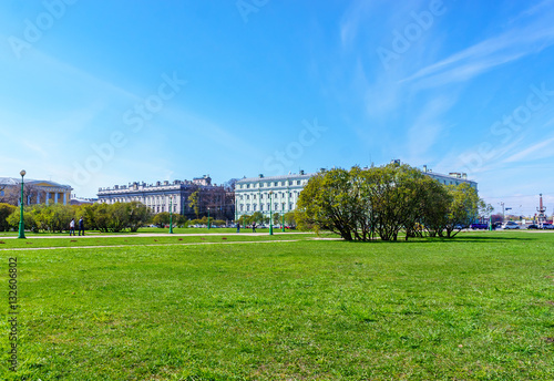 Covered with green grass Field of Mars in Saint Petersburg, Russia