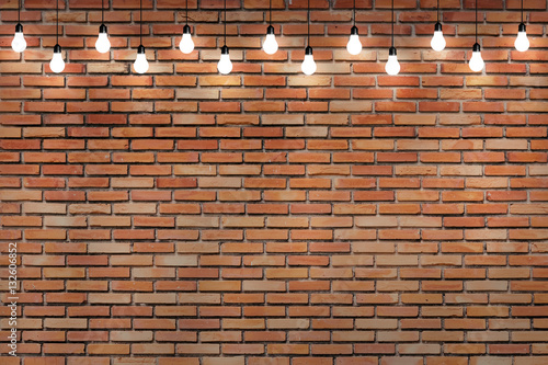  brick wall with bulb lights lamp. nice brick show room with spotlights. 