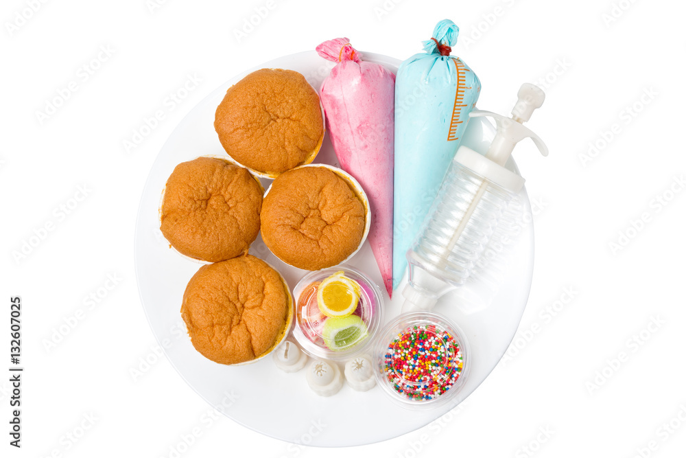 Cup cakes equipment on white background Cup cakes equipment on white background