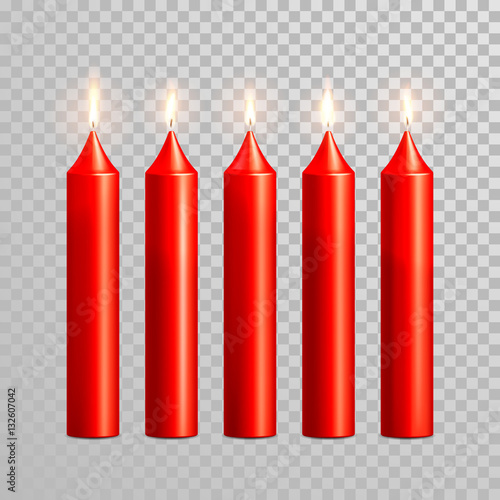 Romantic red candle flame burning candles vector set