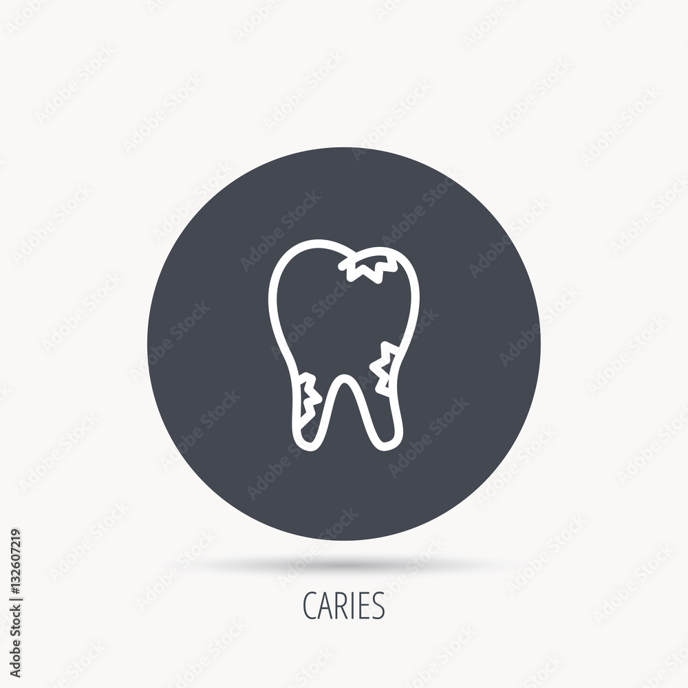 Caries icon. Tooth health sign. Round web button with flat icon. Vector Caries icon. Tooth health sign. Round web button with flat icon. Vector