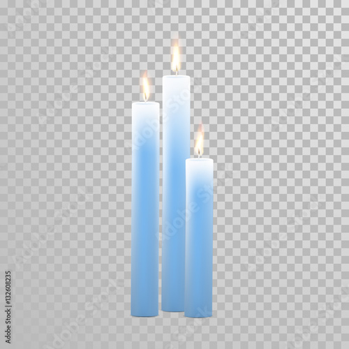 Burning blue candles decorative vector set