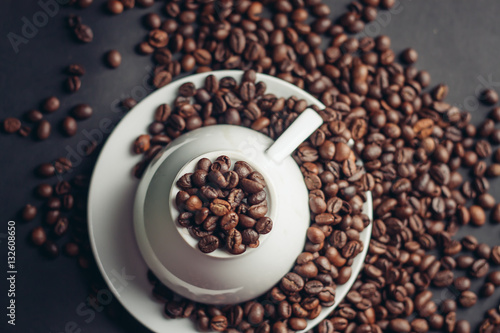 mug with coffee beans  close-up  drink  aroma