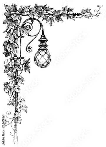 Ivy corner decoration and street lamp
