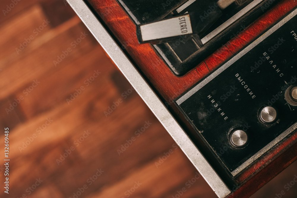 Fototapeta premium player, buttons, wooden background