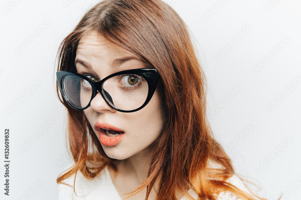 woman with glasses, surprise