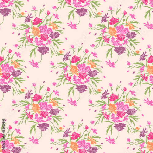 Vector seamless pattern. Abstract flowers background for textile, manufacturing, wallpaper, print and gift wrap. © khaladok
