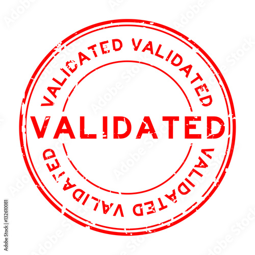 Grunge red validate round rubber stamp on white background
