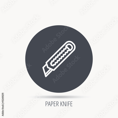 Paper knife icon. Cutter tool sign. Round web button with flat icon. Vector