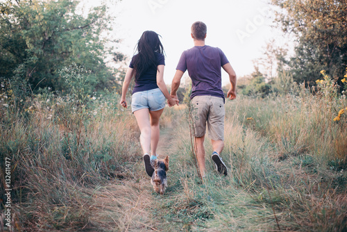 Couple running together. Sport runners jogging on park. Healthy lifestyle fitness concept