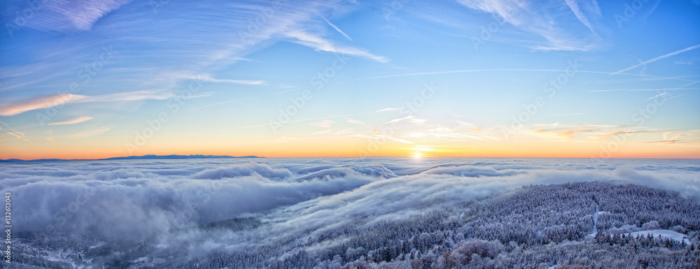 Fototapeta premium Majestic sunrise in the winter mountains landscape.