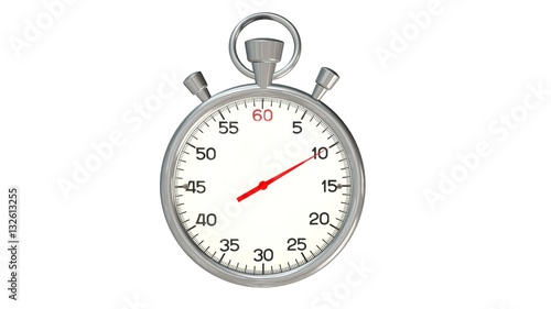 Classic stopwatch with red pointer on 10 second - isolated on white background