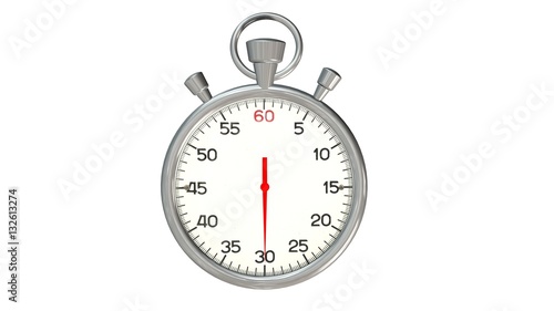 Classic stopwatch with red pointer on 30 second - isolated on white background