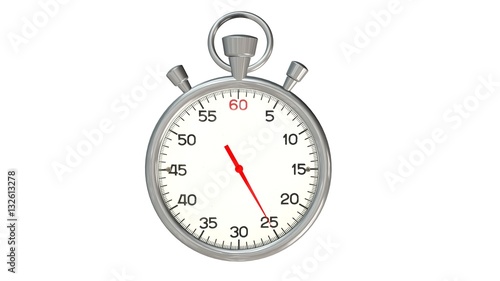 Classic stopwatch with red pointer on 25 second - isolated on white background