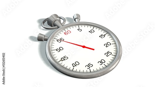 Classic stopwatch with red pointer on 55 second - isolated on white background