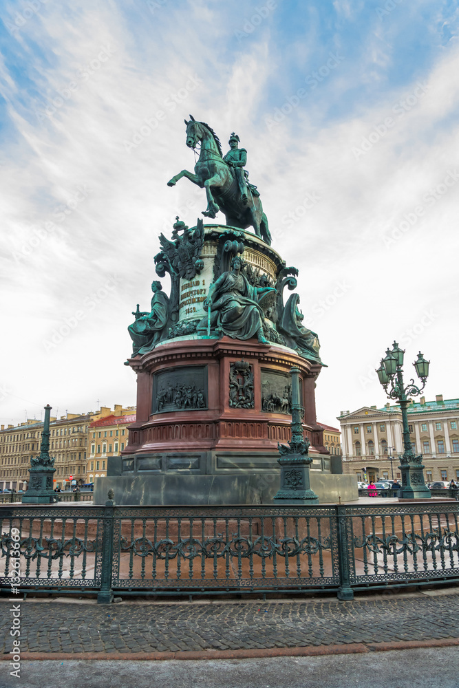 Monument to Emperor Nicholas I on St. Isaac's square in Saint Pe