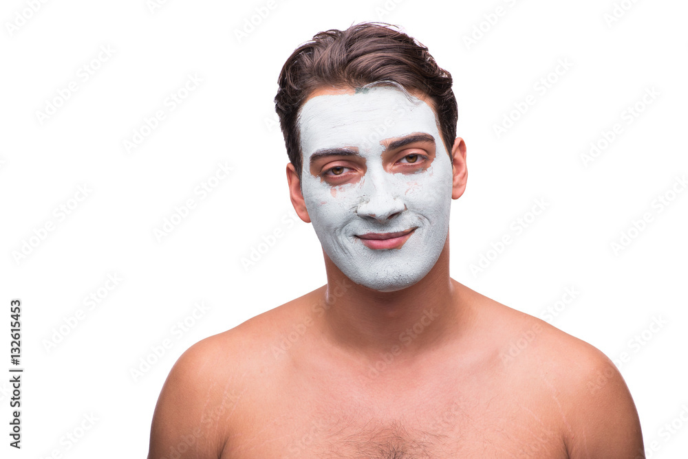 Man with mud mask isolated on white Man with mud mask isolated on white